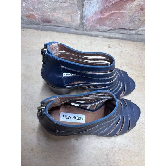 Steve Madden Vendettaa Navy Open-Toe Caged Block Heeled Bootie Sz 8.5B - Picture 11 of 11